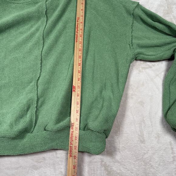 Free People Beach Happy Pullover Sweatshirt Women's Size XL Green Balloon Sleeve - Picture 6 of 8